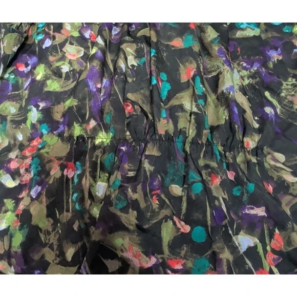 J.Crew Women M Abstract Floral Flutter Sleeve Button Front Blouse Scoop Neck - Picture 7 of 11